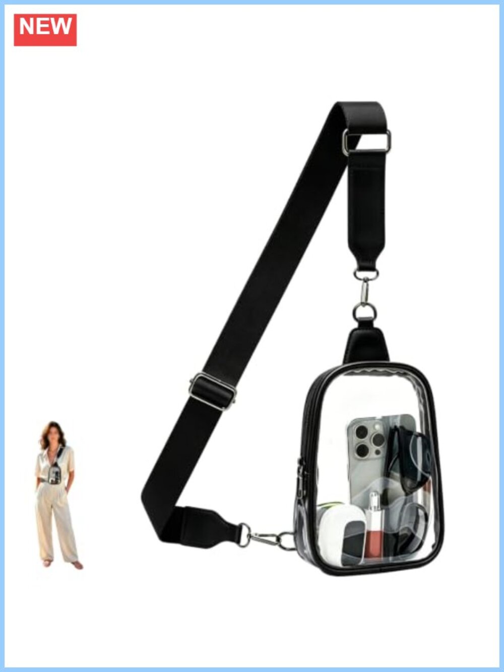 Clear Sling Bag Stadium Approved Crossbody Purse Waterproof PVC